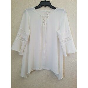 Est 1946 Womens Size Medium Top Blouse Bell Sleeve Tie Front NWOT Ivory color